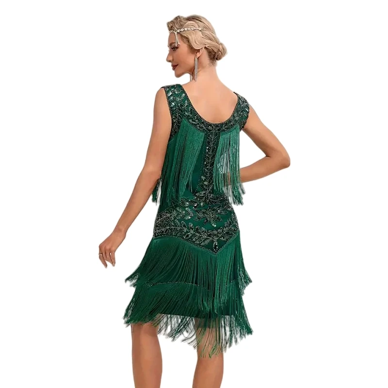 1920s Sleeveless Flapper Dresses Scoop Neck Great Gatsby Dresses Fringed Sequin Roaring 20s Dress Cocktail Party Costume 4