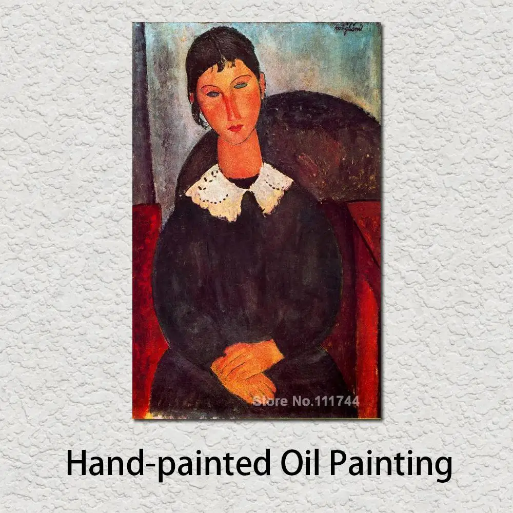 

Painting by Amedeo Modigliani Elvira with A White Collar Portrait Art Handmade High Quality