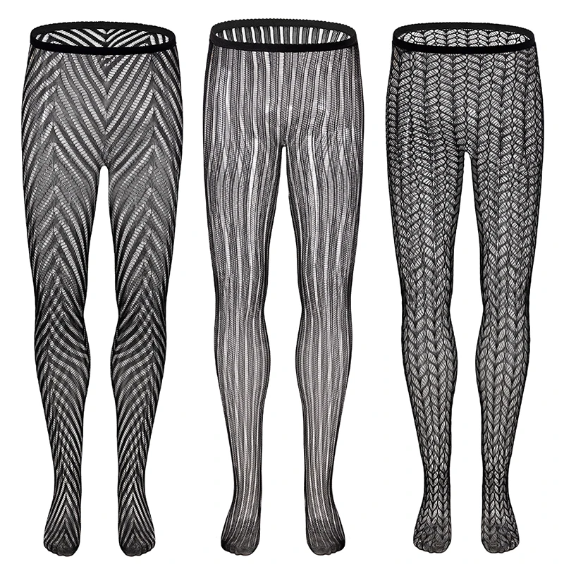 Sexy Mesh Lace One-Piece Stockings Womens Mens Ultra Thin Fishnet Sheer Striped Bodysuit Stockings Exotic Sissy Gay Leggings