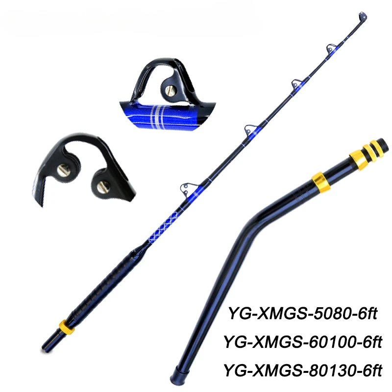 

Saltwater Offshore Heavy Trolling Fishing Pole Deep Sea Ocean Boat Rod 80-130lbs FRP Big Game Rod 5+1Roller Guide