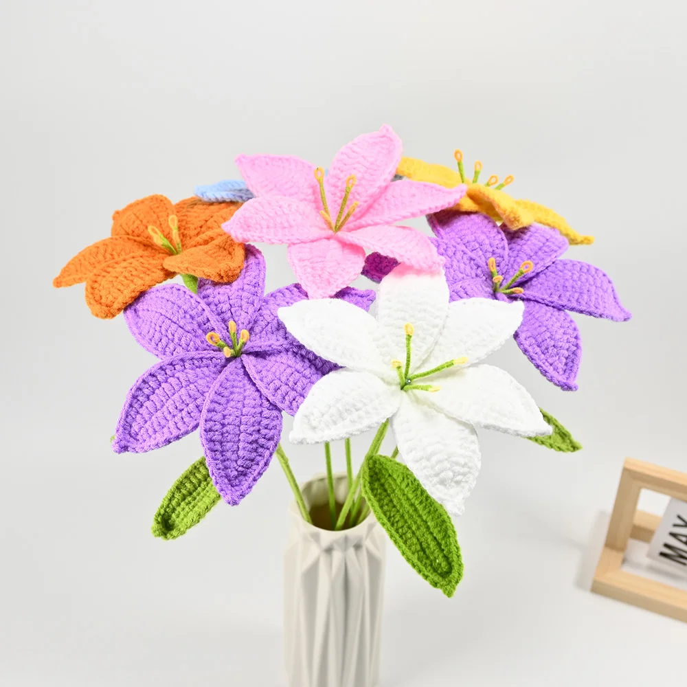 Hand-Crocheted Lily Flower Bouquet - Artistic Fabric Floral Arrangement