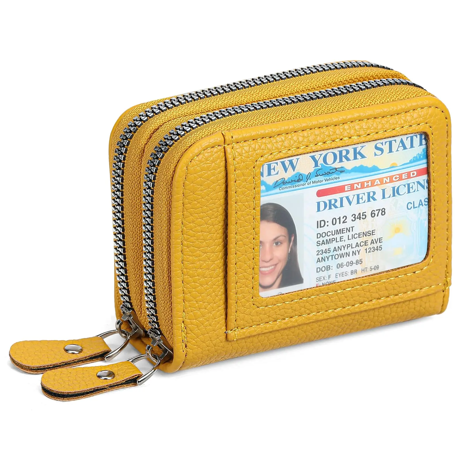Elegant RFID Blocking Leather Wallet with Double Zipper and ID Window