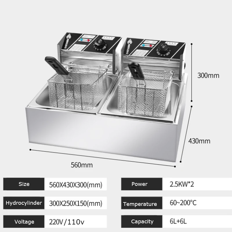 Commercial Electric Fryer Doublecylinder Stainless Steel Large