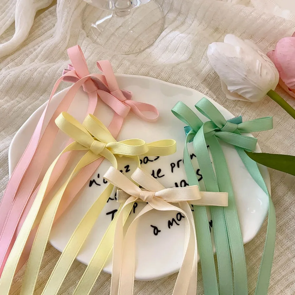 Hair Accessories Bow Hairpins Y2K Hairpin Sweet Cute Women Girl Korean Female Long Ribbon Hair Clips Barrettes Headwear