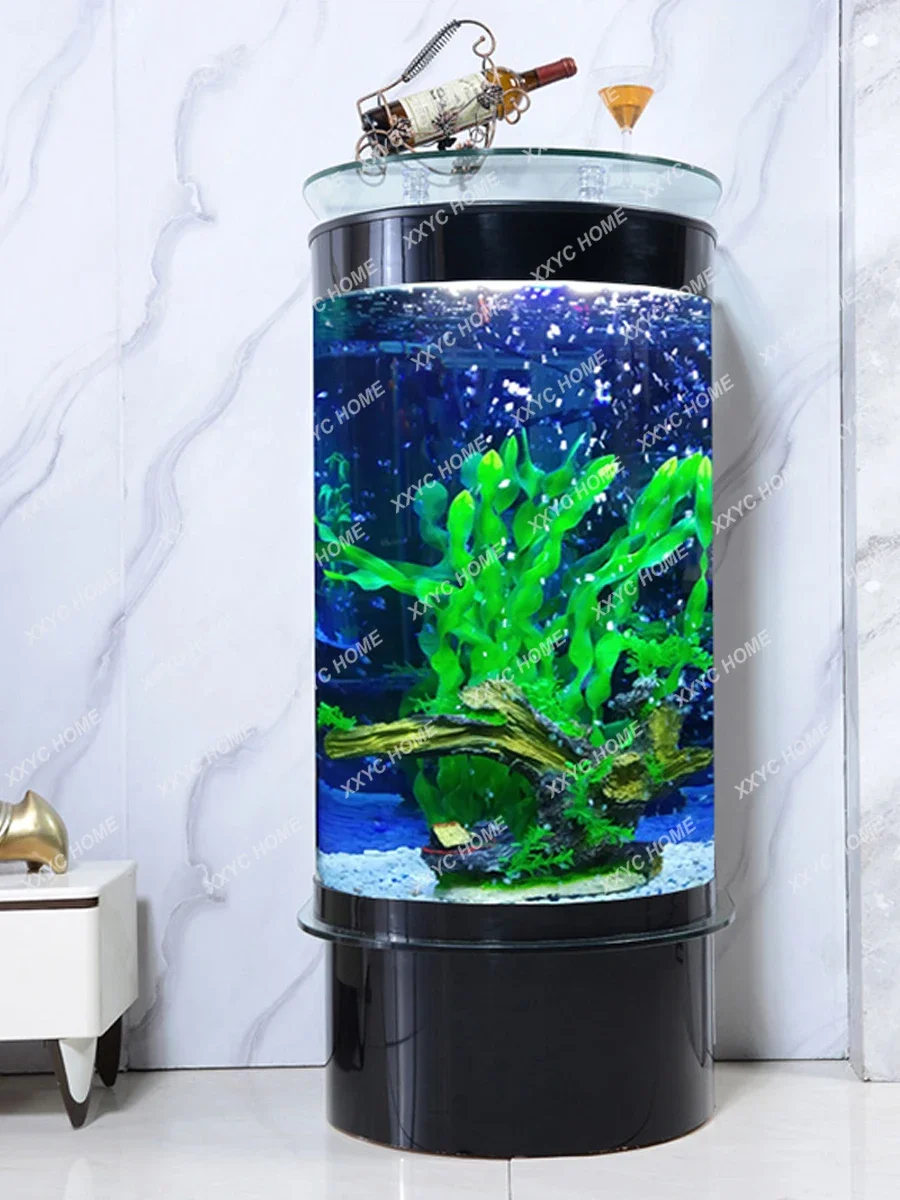 Cylindrical Glass Fish Tank Vertical Wall Change Water Ecological Back  Filter Floor Aquarium