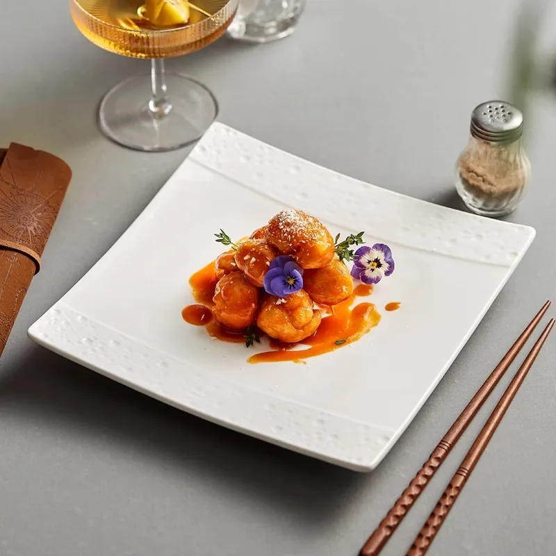 

Square Plates Vegetable Plates Household High-end Light Luxury Popular Japanese Style Creative Ceramic Hotel Tableware