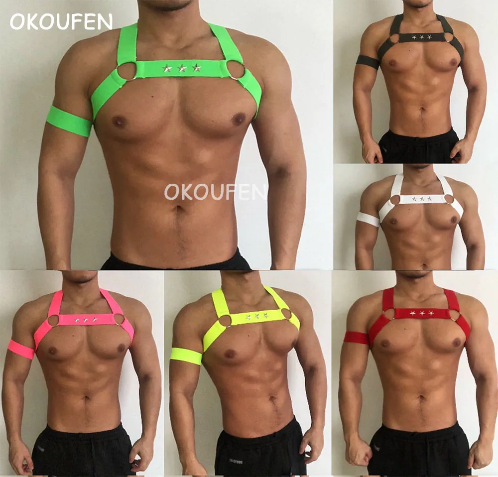 

Men Fluorescent Rivets Elastic Chest Straps Nightclub DJ Male Gogo Costumes Stage Sports Sexy Club Party Chest Straps