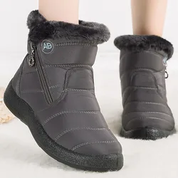 Women's Fur-Lined Ankle Boots - Low Heel Winter Waterproof Footwear - 38 (GRAY)