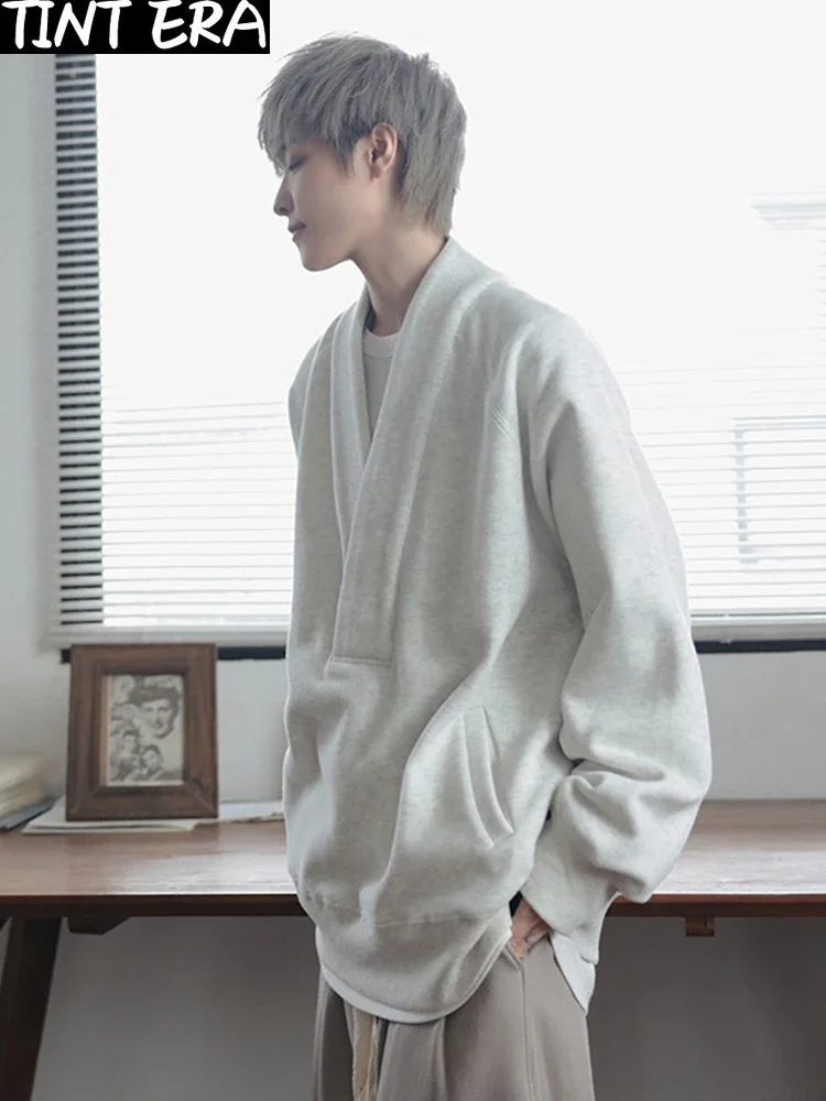 saferido Knitted Sweater Men Old Money Oversize Casual Pullovers for Man Autumn Winter Khaki Polo Tops Male Streetwear Korean