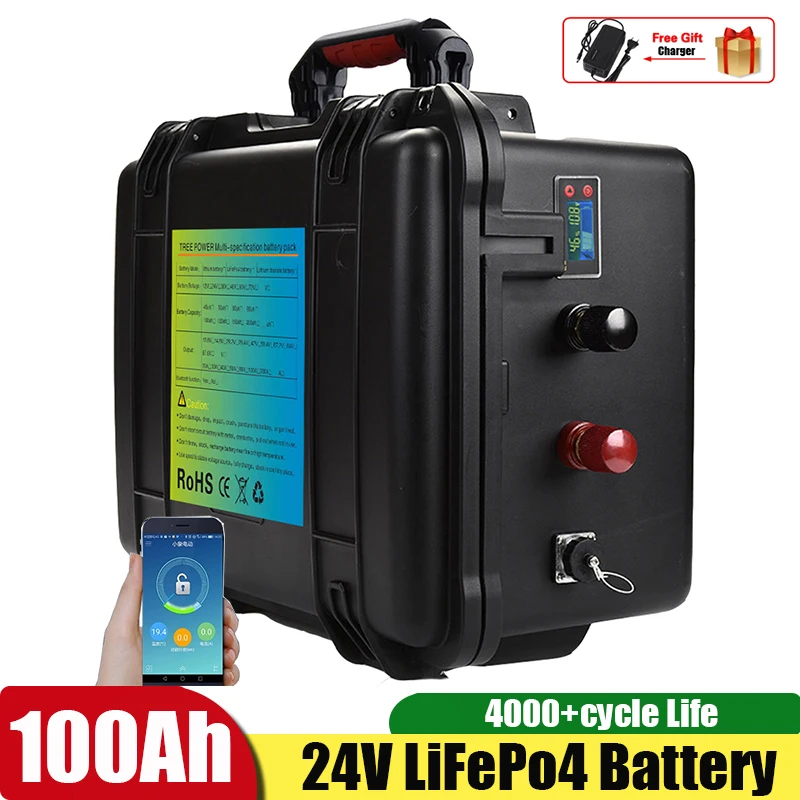 Waterproof IP67 Lifepo4 24V 100Ah Lithium Battery for 80lbs 88lbs Thruster Trolling Motor