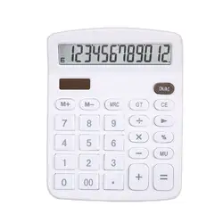 Dual Power 12-Digit Solar Electronic Calculator for Home, Office, and School Use (White)