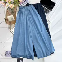 Women's Plus Size Lightweight Lyocell Jeans Culottes High Waisted Wide Leg Pants With Draped Ice Silk Fabric For Spring Summer - Image 6