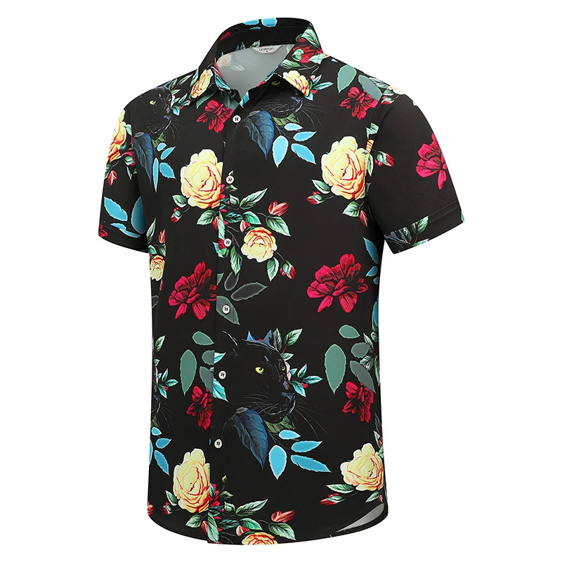 thumbnail image 1 of Camisa hawaiana con estampado floral 3D completo para hombre, camisas casuales de manga corta con botones tropicales, camisetas de playa para hombre, camiseta de talla grande, 1 of 4