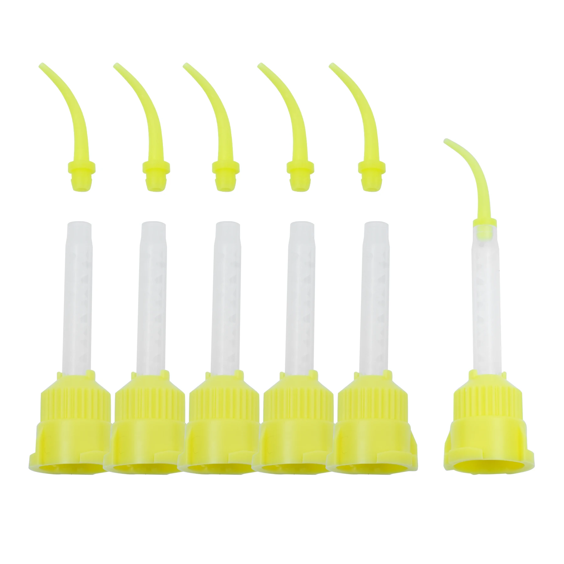 50 Stück/Packung Einweg-Dental-Mischspitzen Silikon-Gummi-Mischköpfe 1:1 Zahnmedizinische Abdruckdüsen Gelbe Mischrohre – Detail 2