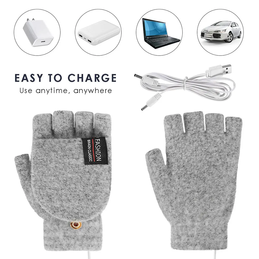 USB Electric Heated Gloves Adjustable Temperature Fingerless Hands Warmer Touchscreen Electric Thermal Gloves for Outdoor Hiking