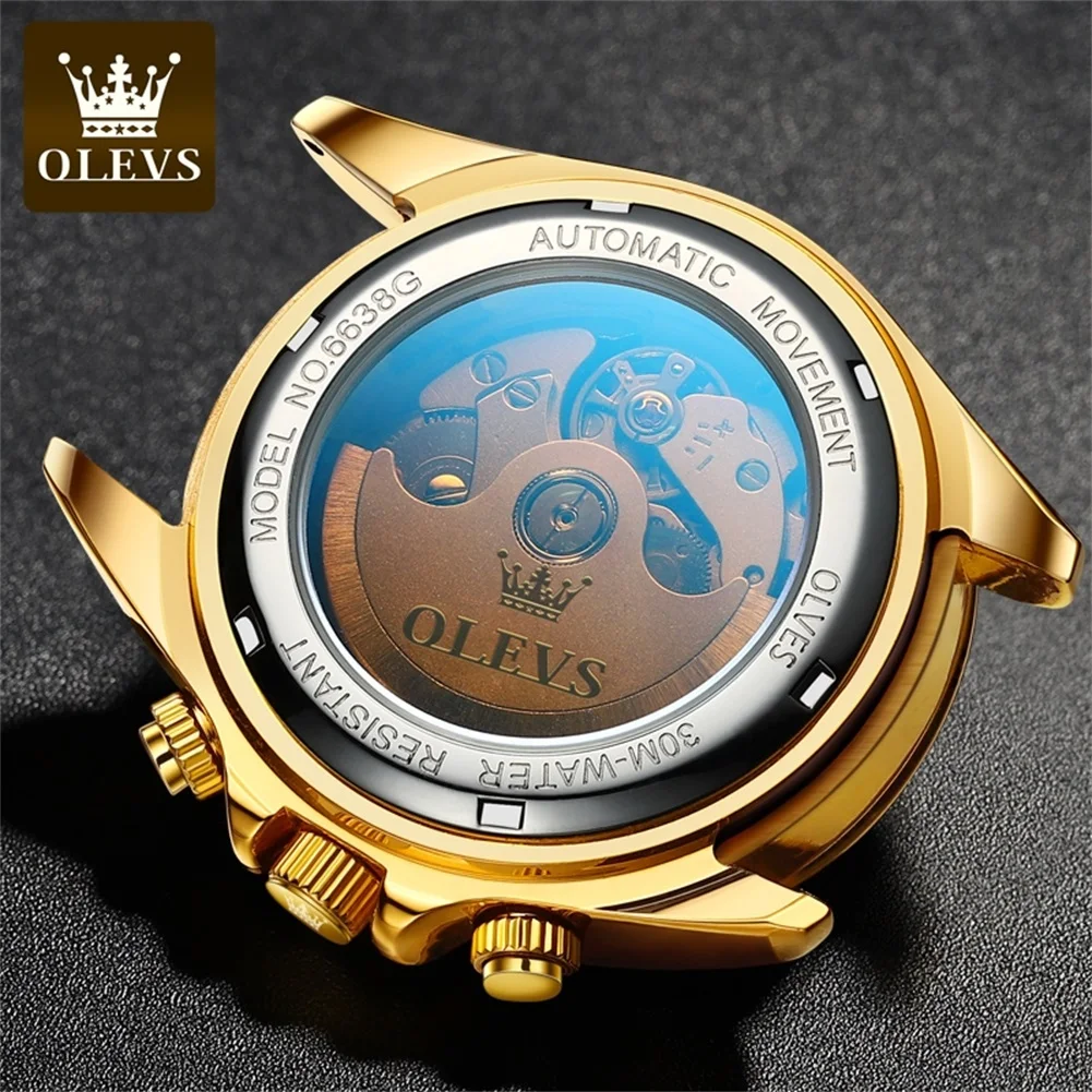 OLEVS 6638 Men's Watch Luminous Waterproof Mechanical Watch For Men Stainless Steel Luxury Calendar Automatic Male Wrist Watches
