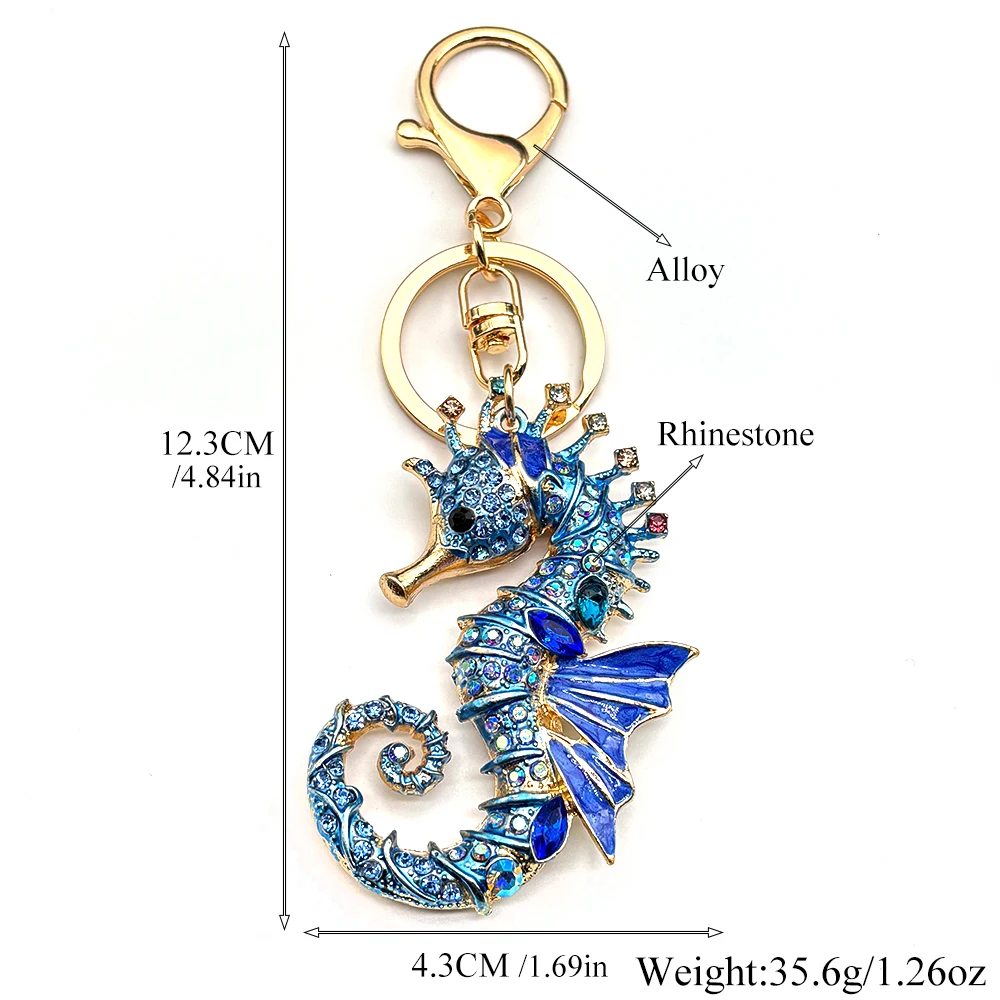 Cute Seahorse Keychain For Women Men Full Shine Rhinestone Crystal Sea Animal Fashion Handbag Pendant Keyholder Jewelry_voghion.com
