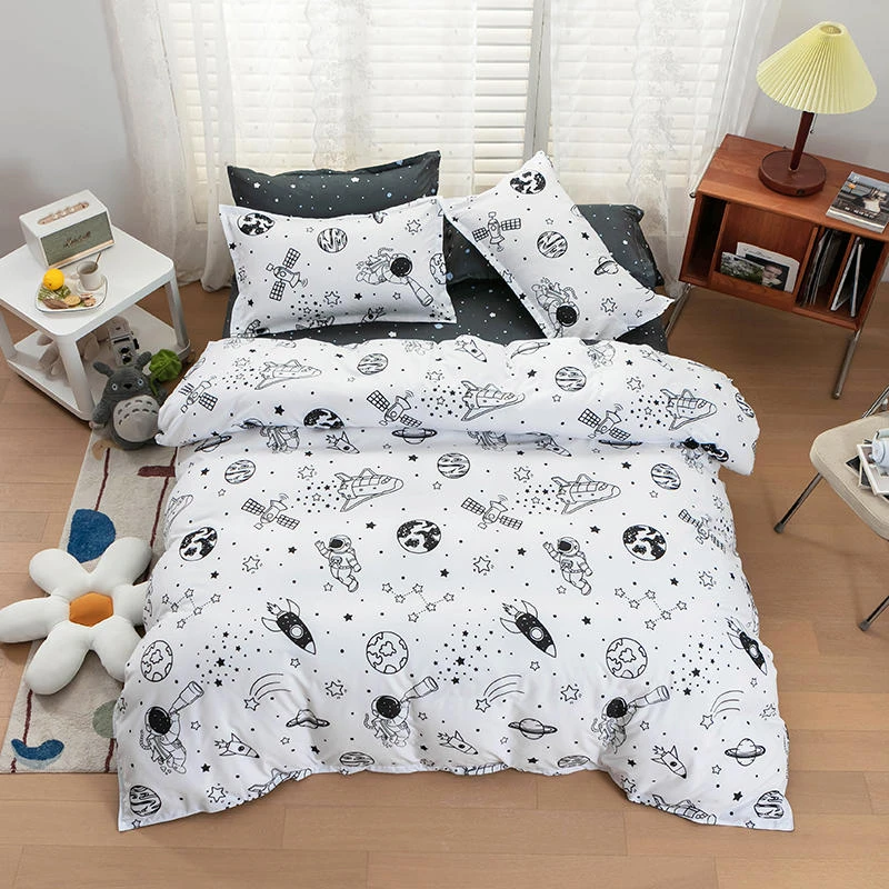 Solstice Home Textile Cyan Cute Cat Kitty Duvet Cover Pillow Case Bed Sheet Boy Kid Teen Girl Bedding Covers Set King Queen Twin 