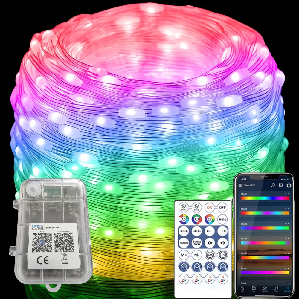 Светодиодная лента WS2812B, водонепроницаемая RGB лента с батарейками 3AA, 28 клавишами, для украшения дня рождения, 10 м