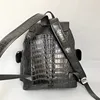 Authentic Crocodile Skin Drawstring Closure Male Black Casual Backpack Genuine Alligator Leather Men's Large Travel Bag Pack 2
