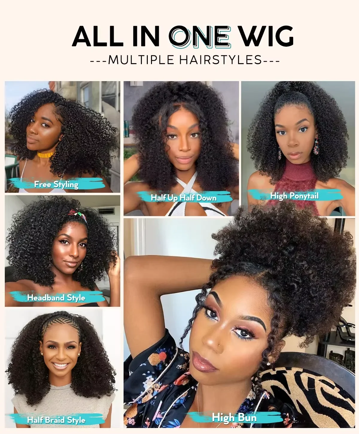 Abijale Half Wig Human Hair Afro Kinky Curly Half Wigs Upgrade 3 IN 1 Half Wig With Drawstring Seamless Clip Ins Flip Over Wig