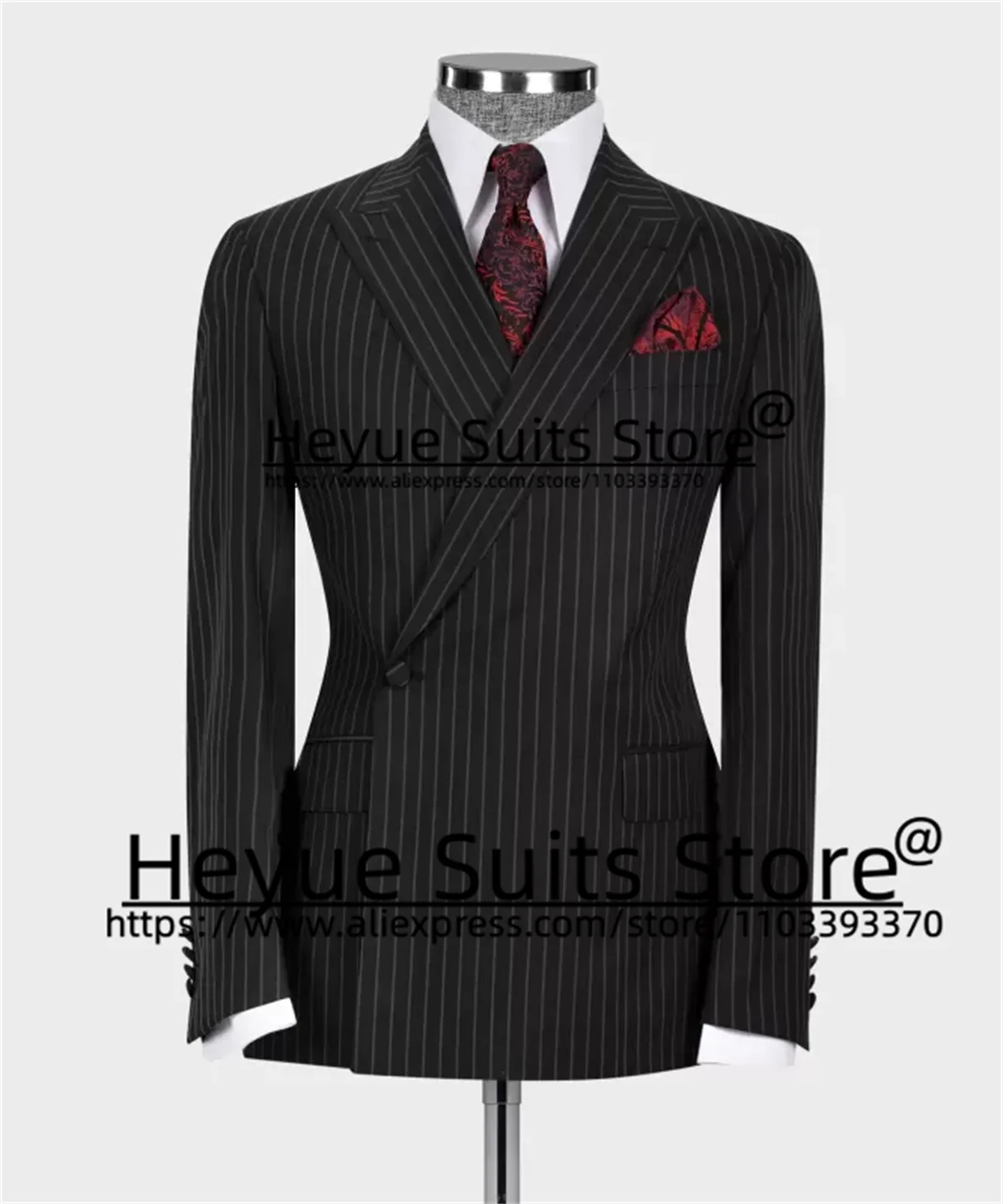 

British Style Black Stripe Wedding Suits For Men Custome Made Single button Groom Prom Tuxedos 2 Pieces Sets trajes para hombre