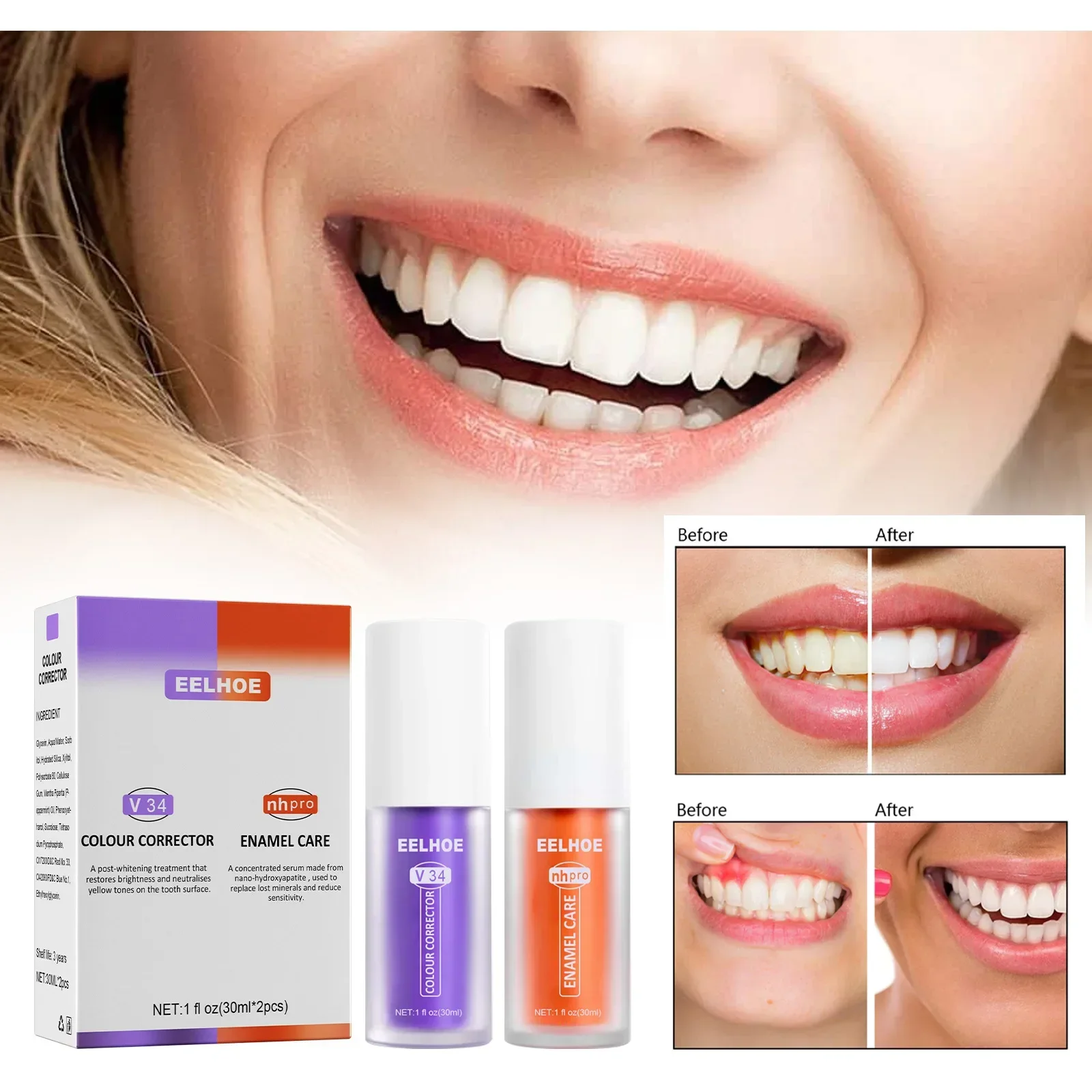 

2pcs V34 Toothpaste Purple Orange Whitening Tooth Toothpaste Teeth Repairs Oral Cleansing Brightening Stains Removing