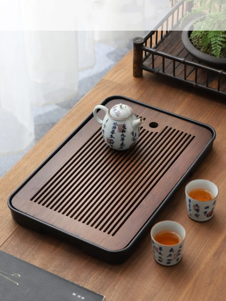 Description Picture 2 of item1Pcs Portable Bamboo Tea Tray Small Household Tea Tray Simple Kung Fu Tea Set Drainage Storage Drainage Dry and Wet Dual Use