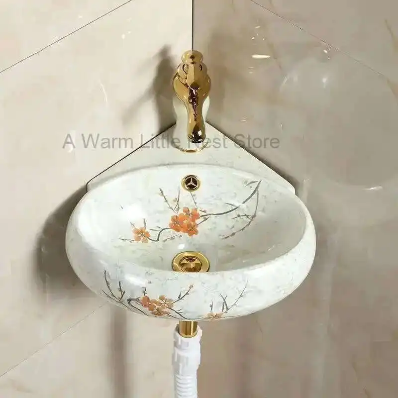 สามเหลี่ยมห้องน้ําอ่างล้างหน้าสีแขวนผนังห้องน้ําอ่างล้างหน้าแขวนผนังขนาดเล็กอ่างล้างหน้าอ่างล้างหน้าเซรามิคอ่างล้างหน้า 1