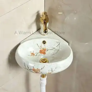 สามเหลี่ยมห้องน้ําอ่างล้างหน้าสีแขวนผนังห้องน้ําอ่างล้างหน้าแขวนผนังขนาดเล็กอ่างล้างหน้าอ่างล้างหน้าเซรามิคอ่างล้างหน้า 1