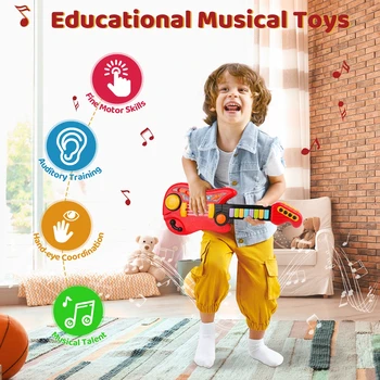 2 In 1 Electric Kids Guitar Toy Foldable Toy Guitar Piano Beginners Musical Instruments Early Education Best Gift for Boys Girls 5