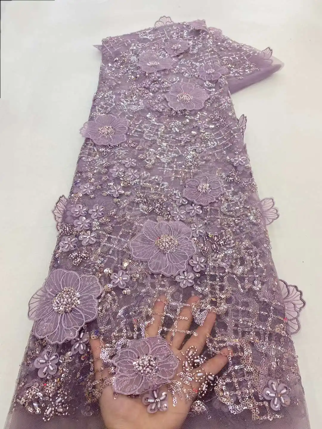 3D Flowers French Lace Fabric 2024 High Quality Lace Net African Lace Fabric With Beads Lace Fabrics For Wedding Dress Sewing pgc african french lace fabric 2021 high quality 3d lace with beads stones embroidery nigeria lace fabric for wedding ya4496b 1