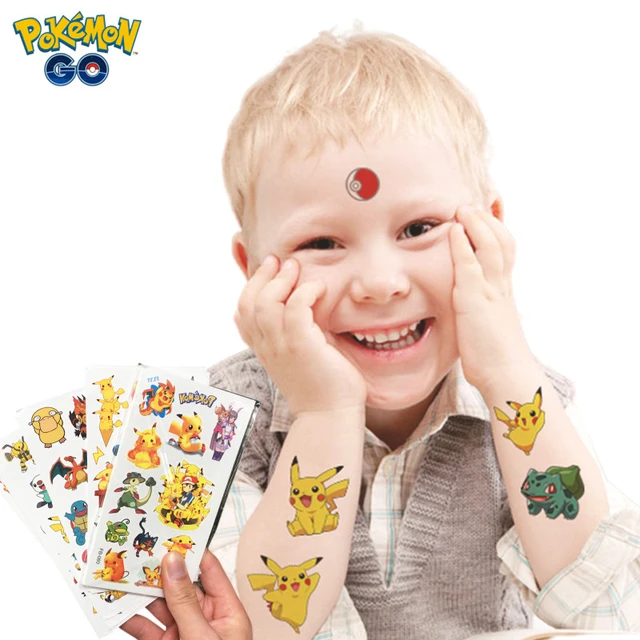 Pegatinas de tatuajes originales de Pokémon, figura de acción de Pikachu,  Tatuajes Temporales de dibujos animados para niños, al azar, 1 piezas,  regalo de cumpleaños para niñas - AliExpress