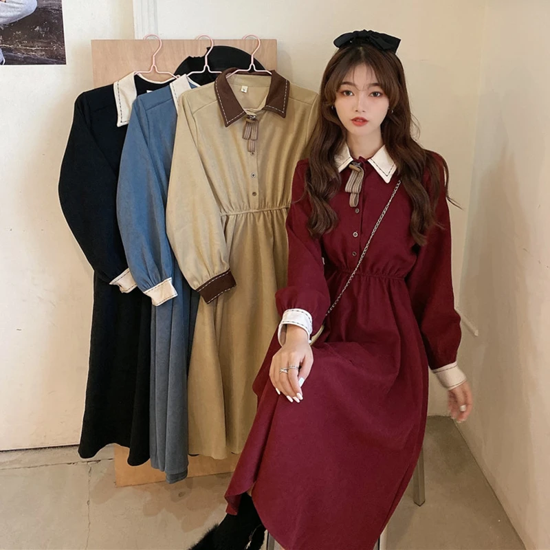 Plus Size Vintage Dresses Women 21 Winter Long Sleeve Retro French Elegant Dress Female Casual Party One Piece Dress Korean Dresses Aliexpress