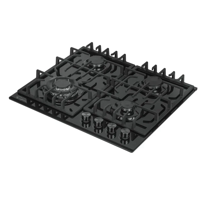QJ24" Empava Gas Stove Cooktop 4 Italy Sabaf Sealed Burners NG/LPG Convertible Tempered Glass in Black,24 Inch