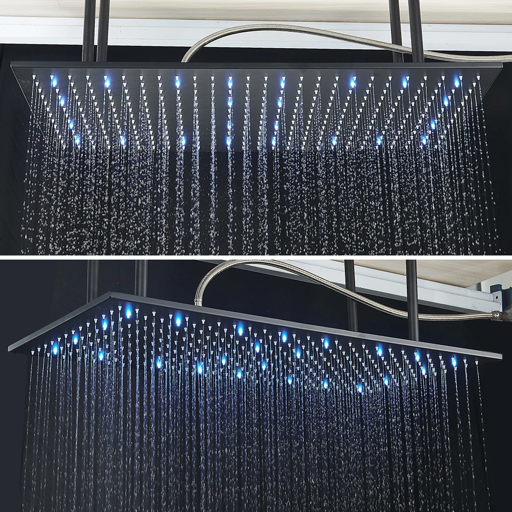 Ceiling  Shower Faucet Big Rainfall LED Shower Head Concealed Shower System Black Embedded Shower 2