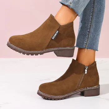 Women Autumn Winter Ankle Boots Side Zipper Chunky Heel Comfortable Fashionable Casual Formal Wear New Platform Hot Sale Shoes 1