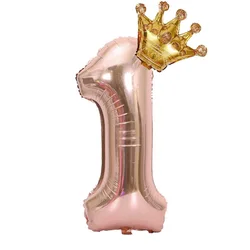 Rose Gold Crown Digital Balloon Set - 32 Inch Number Foil Birthday Decoration - NUMBER (32RoseGold1)