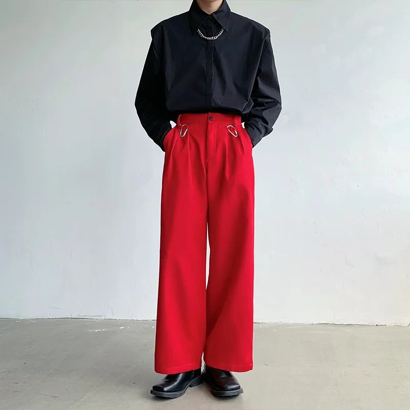 Red Suit Pants Men Fashion Social Mens Dress Pants Korean Loose Straight  Wide Leg Pants Mens Oversized Formal Trousers M-XL - AliExpress