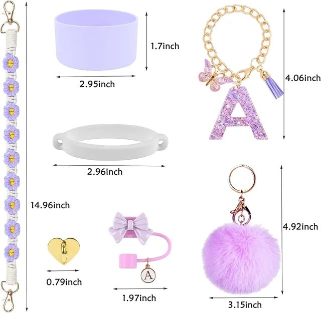 7PCS Accessories Set for Stanley Cup Purple Straw Topper Cup Boot Water Bottle Handle Strap Letter Charms 40oz 30oz Tumbler 2