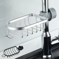 Adjustable Faucet Drainage Bathroom Shelf Black Sliver Shower Storage Holder Basket Kitchen Sundries Soap Storage Rack 1