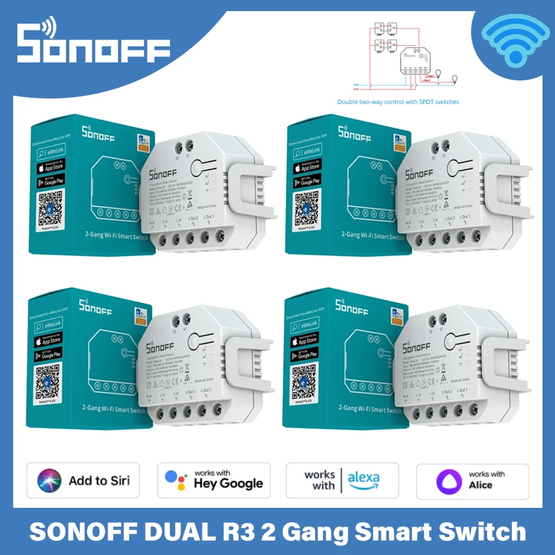 Sonoff-interruptor de Cortina Wifi Dual Módulo de Relé Duplo Medição de Energia Obturador Casa Inteligente Via Ewelink App Alexa Google Home r3