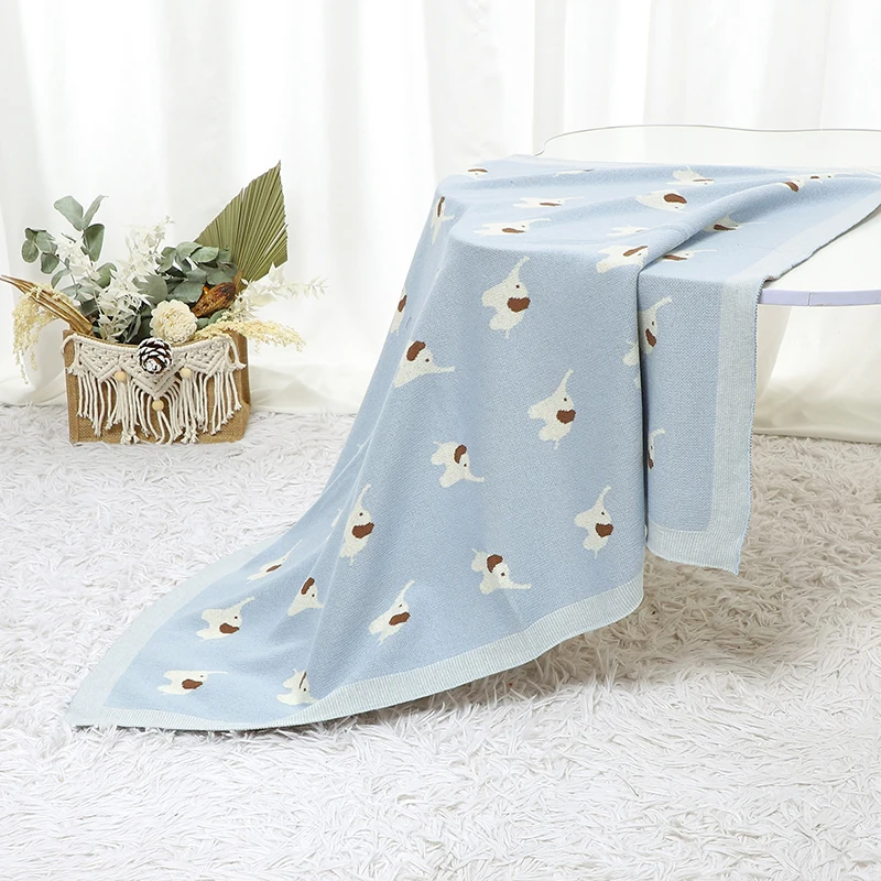 Baby Blanket Cotton Knitted Newborn Stroller Swaddle Super Soft Cover 90*70CM Plaid Infant Girl Boy Bedding Quilt Cute Elephants