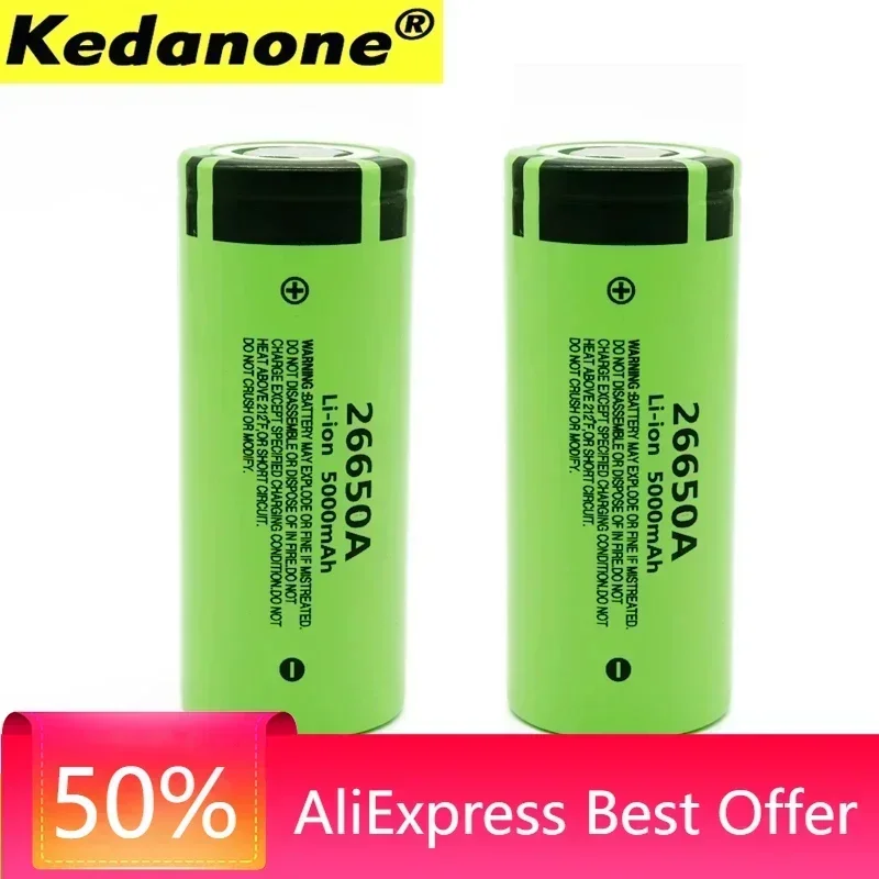 

100% Original New Battery For Panasonic 26650A 3.7V 5000mAh High Capacity 26650 Li-ion Rechargeable Batteries