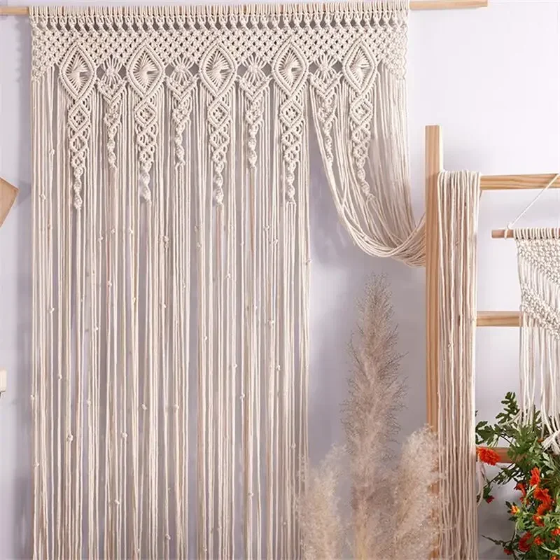 Hand-woven Macrame Wall Hanging Tapestry Door Curtain Cotton Art Tapestry Boho Decoration Bohemia Wedding Backdrop Wall Hanging tapestry decorations