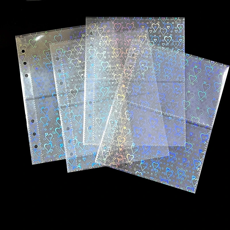 

A5 pages laser 2 pockets heart shape Holographic sleeve pages for A5 album protector idol star cards photo storage