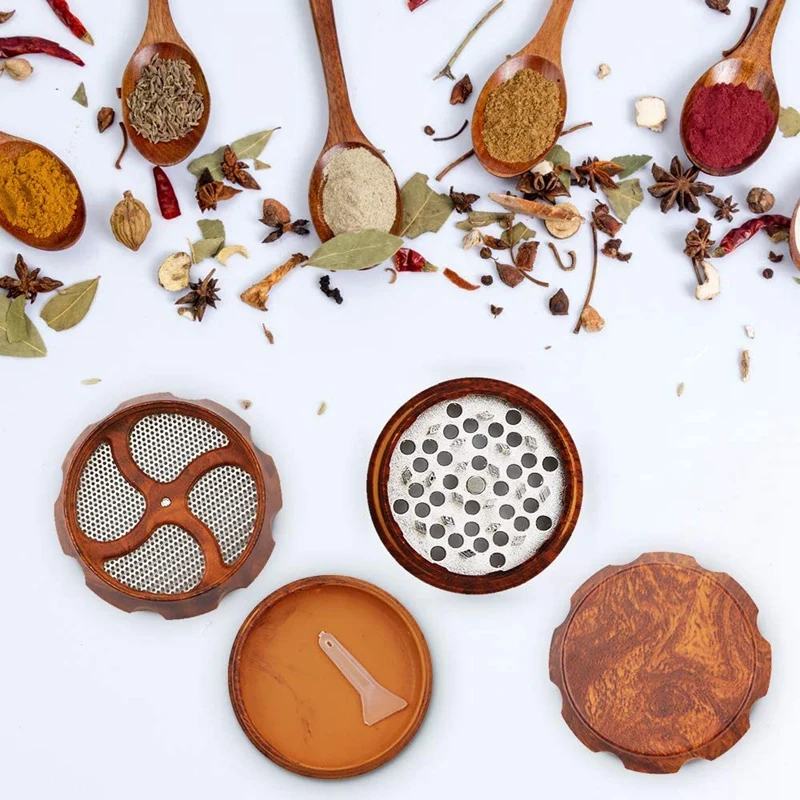 Wooden Grinder Large Capacity 4-Layer Grinder with Pollen Scraper Suitable for Home Kitchen