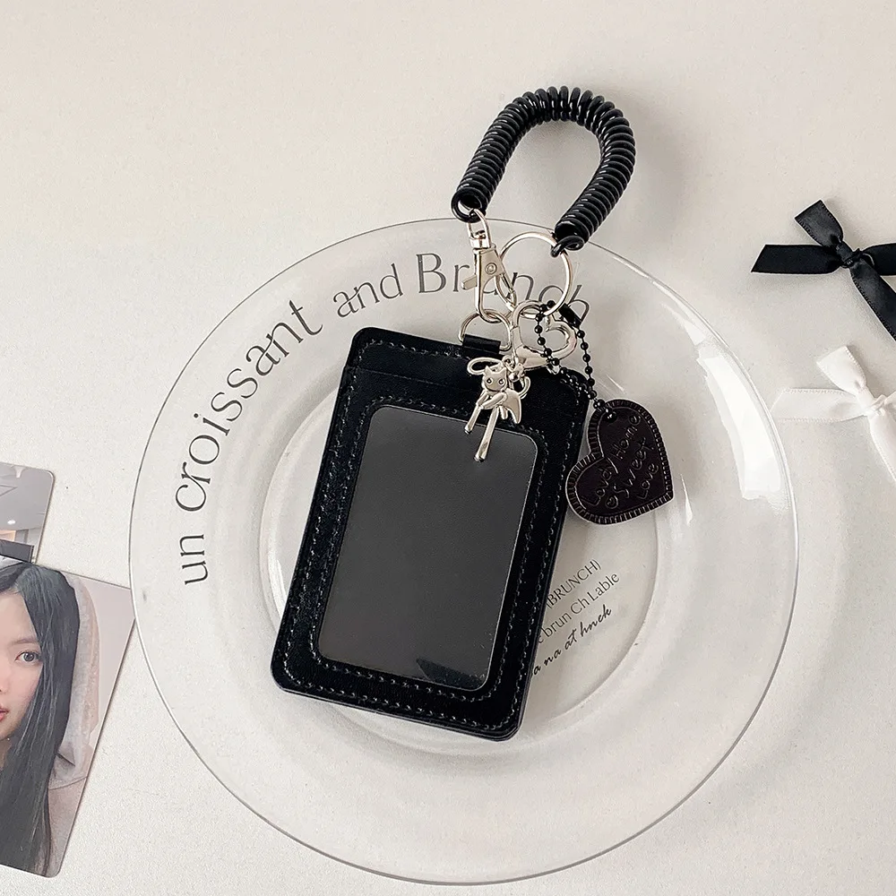 Black Y2K Idol Photo Holder Keychain 3 Inch Bank ID Card Holders Student School Card Anti Loss Protective Cover Cute Bag Pendant