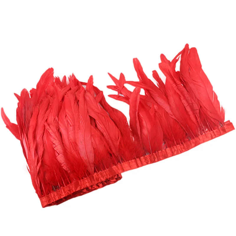 

10Meter 25-30CM Red Dyed Rooster Cock Tails Feather Trim Natural Pheasant Chicken Feathers Trims Fringe DIY Carnival Plumes Lace