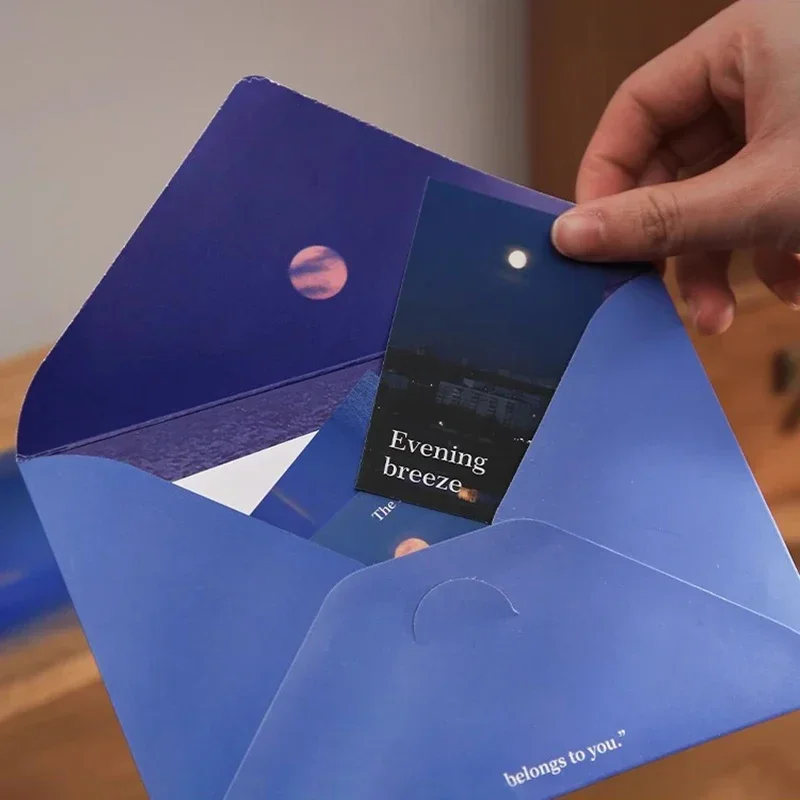 Kraft Paper Envelopes Mailing Envelopes Mini Envelopes Window Envelopes Mailing Bags Gift Card Envelopes 8pcs/Set Moon Sea Series Envelopes with Letter Pads DIY Greeting Cards Postcards Cover Korean Stationery Office Memo Cards